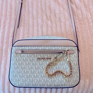 Michael kors pink and white crossbody bag purse